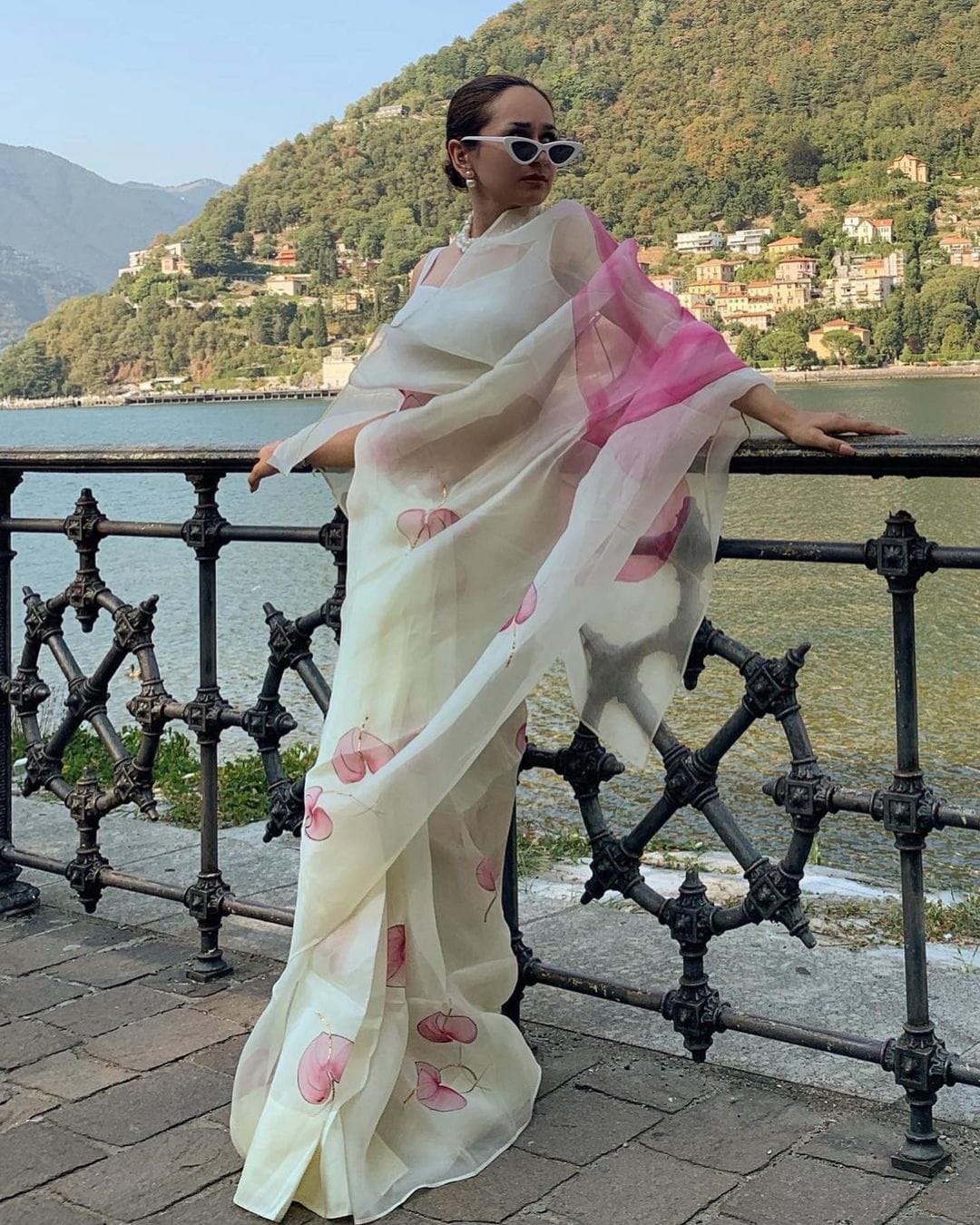 Shivani Raina In Ivory Pink Hand Painted Saree with Tie & Dye Blouse -  ShopperBoard