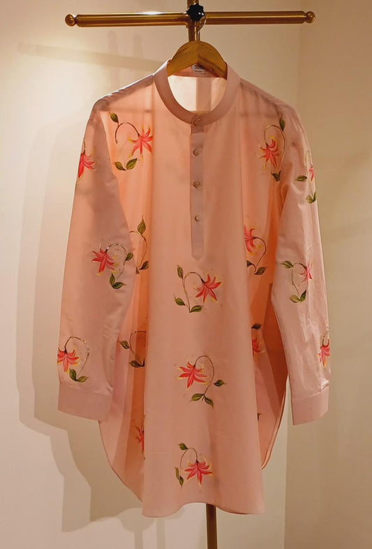 Honey suckle on dull rose Mens kurta