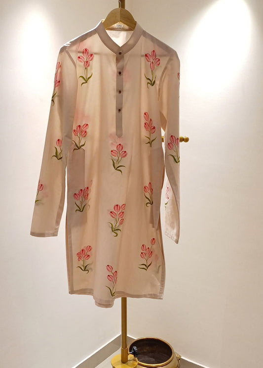 Tulips on Dull Ivory Mens Kurta