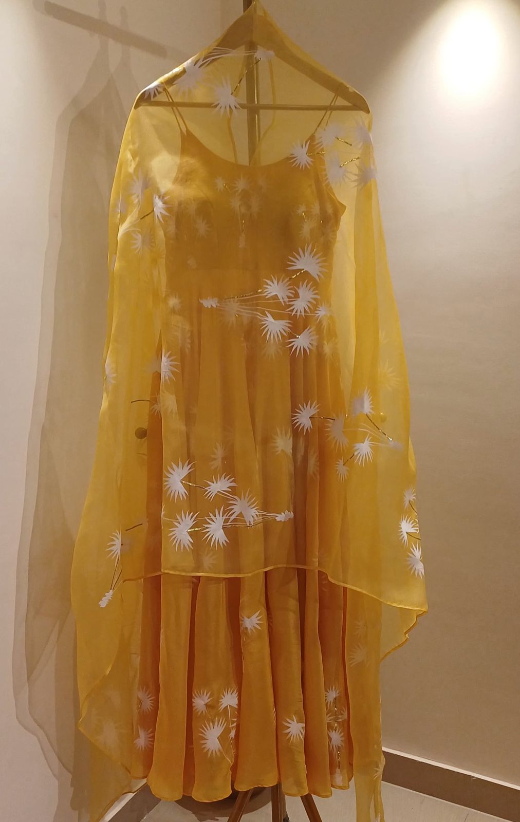 Palm Trees on Haldi Yellow Flaired Silk Kurta