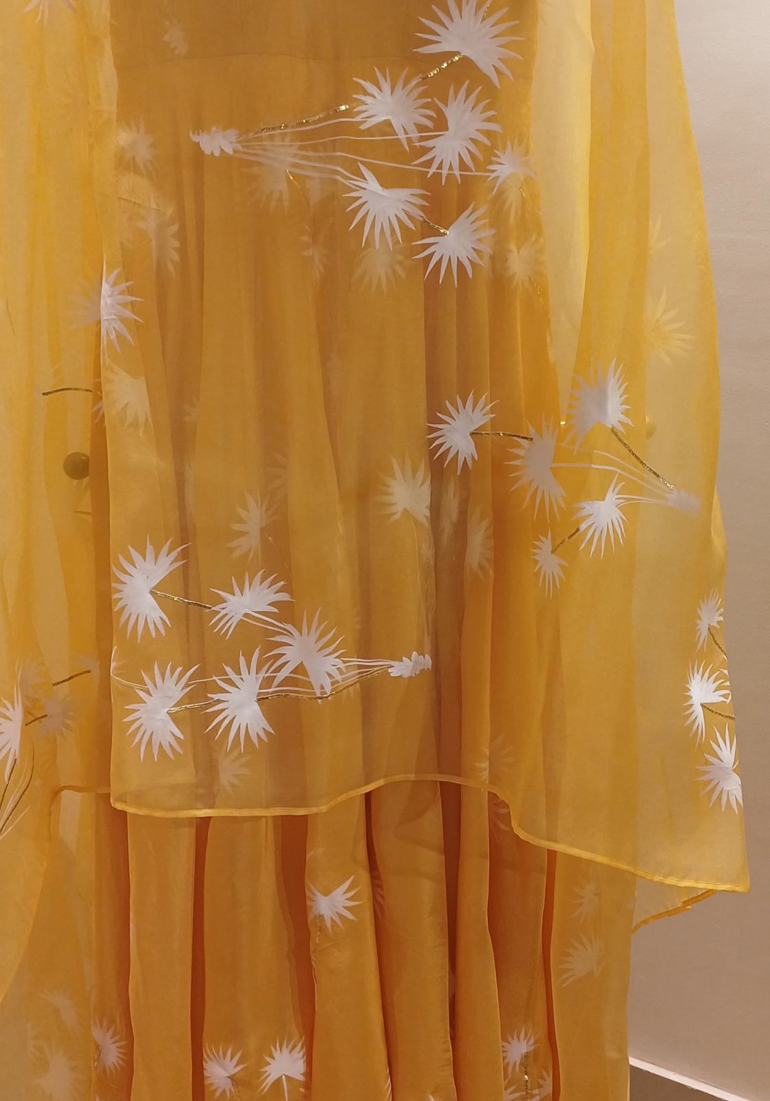 Palm Trees on Haldi Yellow Flaired Silk Kurta