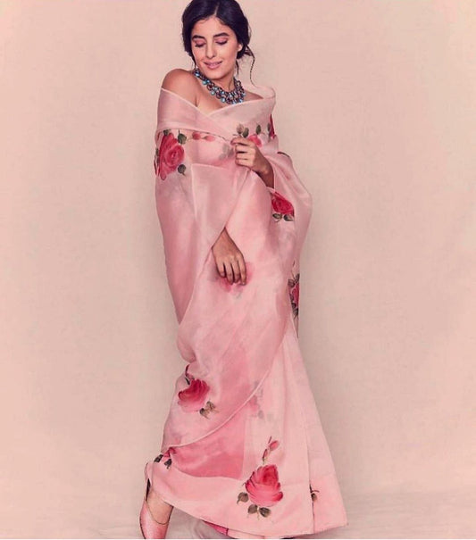 ROSE-PINK Organza Saree