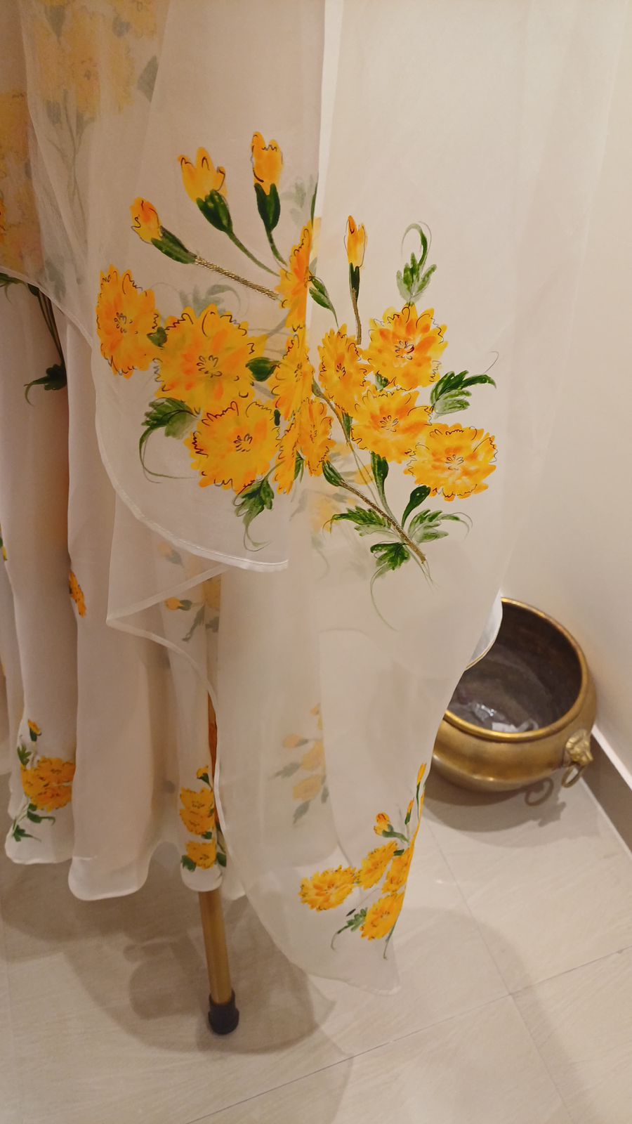 Marigolds on Ivory Flaired Silk Kurta & Organza Dupatta