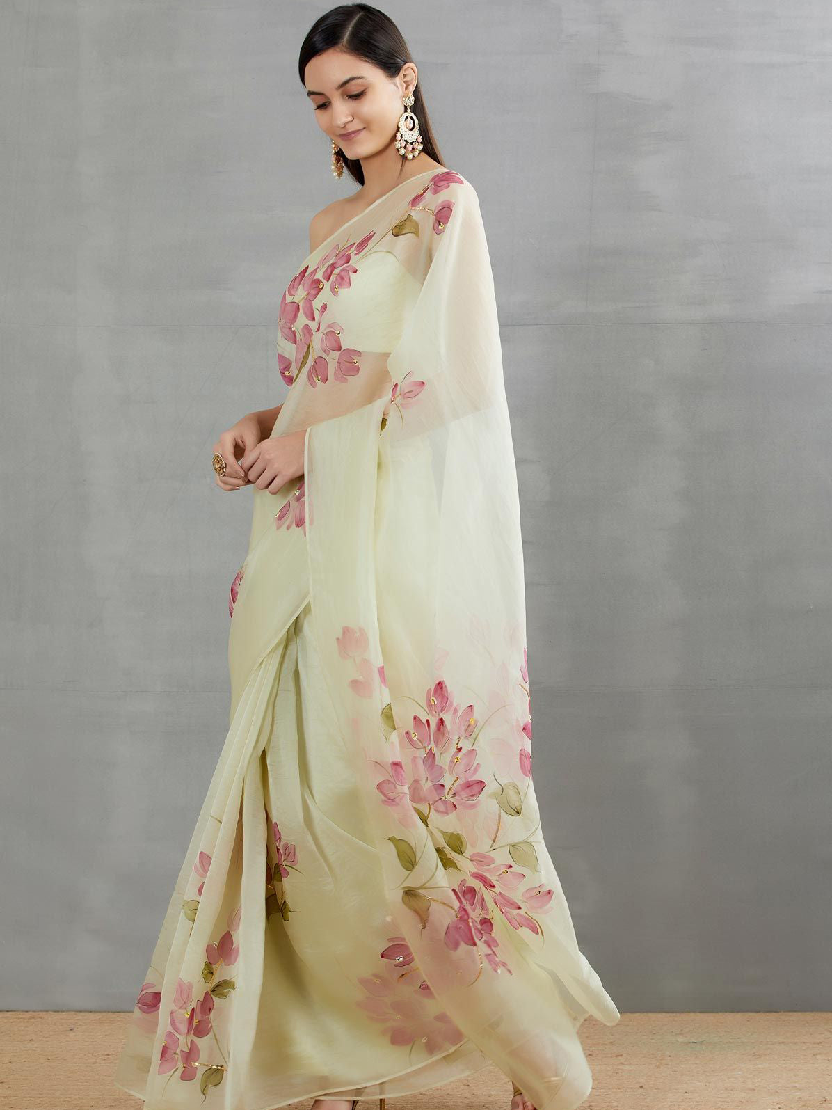 Anthuriums on Lavender Organza Saree – Picchika