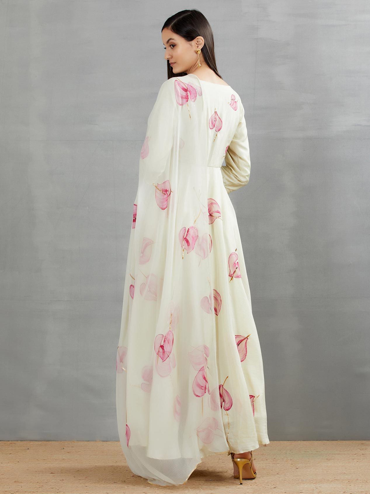 Anthuriums On Pista Flaired Silk Kurta